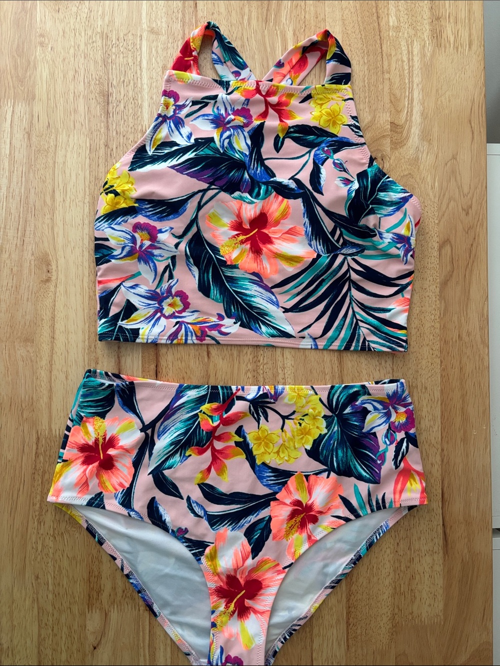 Old Navy high neck/high waist pink floral bikini